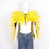 abordables Accesorios-Carnaval 2026 Accesorios de Samba del Carnaval de Río Capa Chal larga de plumas rojas para mujer con lazo de cinta disfraz de actuación del festival de Brasil