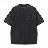 billige grunnleggende t-skjorter-Herre T skjorte 100% bomullssyre-vaskeskjorte Kortermet Crew-hals Sommer Vår Alle årstider Helfarge Enkel Elegant Årgang Nøytral Lomme Plaggfarget Nedtrykt Avslappet Hjem utendørs Lyseblå Svart Brun