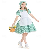  250e jubileum VS 19e eeuw jaren 1800 Prairiejurk Bonnet en schortset Korte mouwen Pionier Meisje Koloniaal Pionier Onafhankelijkheidsoorlog Geruit / Gingham Kostuum Voor meisjes Halloween Carnaval 4