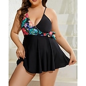 abordables Rash Guards de Una Pieza-Mujer Estándar Trajes de baño de talla grande Trajes de baño One Pieces Rash Guard Traje de baño Flores Espalda Abierta Protección UV Elástico Sin Mangas Bañadores Body Surf Buceo Natación Verano