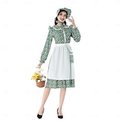  A 250-a aniversare a SUA secolul al 19-lea Anii 1800 Rochie de prerie Set capotă și șorț Mâneci Lungi Fata Pionier Colonial Pionier Războiul Revoluționar Floral Costume de fancy Pentru femei