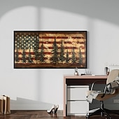 preiswerte Bis zu 30 $-Rustikale amerikanische Flagge extra große Wandkunst patriotische Wandkunst Flagge und Kiefernbaum Gemälde Leinwanddruck gerahmt bereit zum Aufhängen