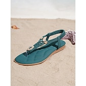 economico Donne-sandali infradito bohémien color verde acqua da donna - eleganti sandali bassi con cinturini intrecciati e dettagli gioiello, comode scarpe estive da spiaggia per vacanze tropicali &amp;fughe sull'isola