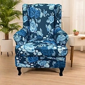 cheap Wingback Chair Cover-Wingback Chair Cover Floral Striped Geometric Printed Polyester Slipcover Full Cover Modern Foldable Korean Style Chair Protector Seat Cover Armchair Cover