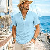 abordables Vacances-Homme Chemise Chemise en lin Chemise Guayabera Chemise popover Chemise d'été Tenue de plage Uni Occasionnel Quotidien Blanche Bleu Roi Kaki Bleu clair Manche Courte Col Été Vêtement Tenue