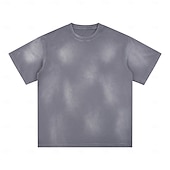 cheap Basic T shirts-Men's T Shirt 100% Cotton Acid Wash Shirt Tee Top Short Sleeves Crew Neck Summer Spring Plain Fashion Designer Basic Garment Dyed Plain Vacation Street Going out Blue Black Pink Top Tee for Men