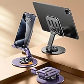 abordables Almacenamiento y organización-Soporte para teléfono giratorio de aleación de aluminio, soporte de escritorio plegable portátil, adecuado para todos los teléfonos inteligentes y tabletas, accesorio de oficina ideal para vacaciones.