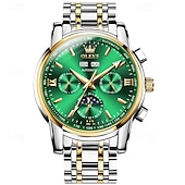 abordables Montres mécaniques-Montre homme Olevs neuve, élégante et fonctionnelle, avec affichage des phases de la lune, du calendrier, de l'heure sur 24 heures et du jour de la semaine. Montre mécanique automatique multifonctions