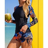 halpa One Pieces Rash Guards-Naisten Ihottumissuoja Uimapuku 2-osainen Trooppinen Boyleg-alushousut UV suoja Nopea kuivuminen Elastinen Pitkähihainen Uima-asut Uimapuku Lainelautailu Hiekkaranta Uinti Kesä