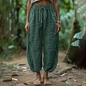 cheap Luxury Bottoms-Women's Trousers Summer Pants Baggy Pants Vacation Fashion Casual Daily Full Length Mid Waist Solid Color Plain Drawstring Pocket Wide Leg Comfort Quick Dry Soft Inelastic Streetwear Beach Holiday