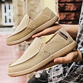 cheap Slip-On Casual Shoes-Men's Beige Canvas Slip-On Shoes, Soft Lightweight Construction, Minimalist Casual Style, Suitable for Everyday Wear, Travel &amp; Leisure