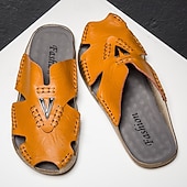 economico Sandali casual-sandali da uomo in similpelle marrone, tomaia cucita a mano, plantare comodo, stile casual rilassato, adatti per il tempo libero estivo e per l'uso interno