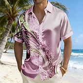 abordables Chemise en Satin pour Homme-Homme Géométrique Vagues Art abstrait Chemise Chemise en satin Chemise habillée Manche Courte Mode Décontractée Quotidien Vacances Été Printemps Col Rabattu Chemises à Col Impression 3D Chemises