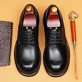 cheap Classic Dress Shoes-Men's Dark Brown Leather Lace-Up Shoes – Elegant Faux Leather Wedding Footwear for Formal Ceremonies