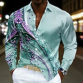 preiswerte Herren Satin Hemd-Herren Geometrisch Wellen Abstrakte Kunst Hemd Satinhemd Lässiges Hemd Langarm Modisch lässig Urlaub Alltagskleidung Sommer Frühling Umlegekragen 3D-Druck Hemden mit Knopfleiste Blau Rosa Purpur Grün