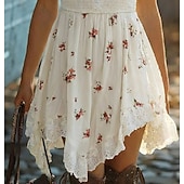 abordables Vestido Boho Occidental-Vestido mini para mujer, vestido casual, vestido de verano, vestido lencero, vestido bohemio, vintage, para vacaciones, diario, salidas, corte regular, floral, sin mangas, tirantes, negro, blanco, primavera verano