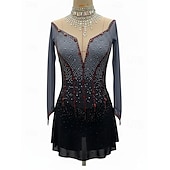 cheap Figure Skating Dresses-Figure Skating Dress Women's Girls' Ice Skating Dress Black Sliver Patchwork Thumbhole Mesh High Elasticity Training Competition Skating Wear Classic Crystal / Rhinestone Long Sleeve Ice Skating