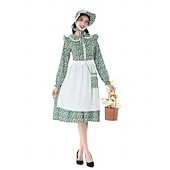  A 250-a aniversare a SUA secolul al 19-lea Anii 1800 Rochie de prerie Set capotă și șorț Mâneci Lungi Fata Pionier Colonial Pionier Războiul Revoluționar Floral Costume de fancy Pentru femei