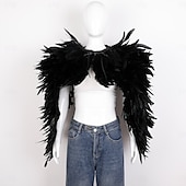 abordables Accesorios-Carnaval 2026 Accesorios de Samba del Carnaval de Río Capa Chal larga de plumas rojas para mujer con lazo de cinta disfraz de actuación del festival de Brasil