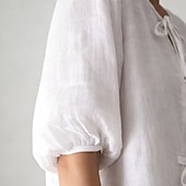 preiswerte Wesentliche Falsche Hemden-Damen Leinenhemd Sommerhemd Kunstbaumwollleinen Gerafft Vorderknoten Einfarbig Einfach Täglich Stilvoll Lässig Halbarm Rundhalsausschnitt Normale Oberteile Ferien Ausgehen Urlaubskleidung Weiß Sommer