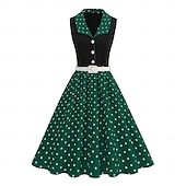 halpa Mekot-1950-luku Retro / vintage rockabilly Keskipäivä Swing -mekko Flare mekko Hihaton Pistekuvio Muotoonommeltu Keinu Naamiaispuku Naisten Karnevaali Ystävänpäivä Naamiaiset Loma Arkikäyttö Tyttöjen