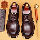 cheap Classic Dress Shoes-Men's Dark Brown Leather Lace-Up Shoes – Elegant Faux Leather Wedding Footwear for Formal Ceremonies