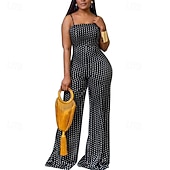 billiga festoveraller-Dam Vanligt Jumpsuits Streetwear Prickig Ärmlös Brett skaft Mönster Öppen rygg Fest Gata Normal Svart Vit Sommar