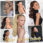 abordables Queue-de-cheval-Extension queue de cheval à pince, 50 cm (20 pouces), noire, bouclée et ondulée, avec pince, pour femme. Cheveux synthétiques souples et naturels, parfaits pour un usage quotidien.