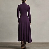 preiswerte Einfaches Kleid-Damen Maxikleid Etui-Kleid Wickelkleid T-Shirt-Kleid A Linie Kleid Urlaub Party Lässig Täglich Büro Strand Normale Passform Einfach Langarm Rollkragen Schwarz Königliches Blau Purpur Grün Frühling
