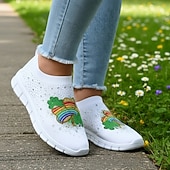  Lässige Damen-Sneaker zum St. Patrick's Day mit Strasssteinen – Kleeblatt- und Regenbogenmotiv, leichte und stylische Schuhe für Festivals, Partys und Paraden