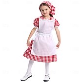  250º Aniversário EUA século 19 década de 1800 Vestido Pradaria Conjunto de touca e avental Mangas curtas Garota Pioneira Colonial Pioneiro Guerra Revolucionária Xadrez / Guingão Fantasia Para Meninas