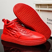 economico Sneakers Casual-sneakers alte rosse da uomo: design traspirante, eleganti e comode, perfette per lo sport, l'abbigliamento casual e le attività all'aperto