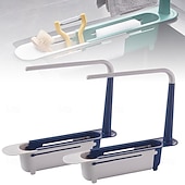 cheap Kitchen Storage-2Pcs Telescopic Sink Storage Rack, Adjustable Kitchen Sink Organizer Rack, Expandable Telescopic 2 in 1 Sink Drainer, Sponge Soap Holder for Home Kitchen Supplies