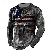 Χαμηλού Κόστους Ανδρικά 3D T-shirts-4η Ιουλίου 2026 250η Επέτειος Μνήμης Ανδρικό 3D Εκτύπωση Σημαία ΗΠΑ Crew Neck Μακρυμάνικο T-Shirt Casual Καθημερινά