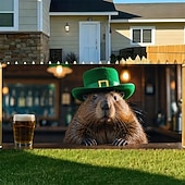 preiswerte Garage- und Türbanner-St. Patricks Day Tapisserie Garagentorabdeckung Großes Hängendes Elf Tier Niedlich 3D Party Outdoor Urlaub Hintergründe aufnehmen Yard Wohndeko