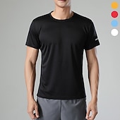 baratos Tops-Homens camisa de desempenho Camiseta esportiva Manga Curta Gola Redonda Blusas Ao ar livre Secagem Rápida Redutor de Suor Anti-odor Respirável Verão Poliéster Preto Branco Amarelo Pesca Tênis Corrida