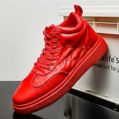 economico Sneakers Casual-sneakers alte rosse da uomo: design traspirante, eleganti e comode, perfette per lo sport, l'abbigliamento casual e le attività all'aperto