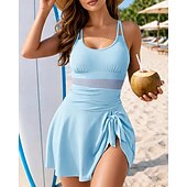 お買い得  サーフィンタンクiniとビキニ-女性用 ミディアム 水着 ワンピース スカート付き水着 ソリッド 速乾性 弾性ある ノースリーブ スイムウェア 水着 サーフィン ビーチ 水泳 夏