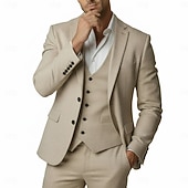 economico Abiti casual-Uomo Completi in Lino Matrimonio in Spiaggia Matrimonio primaverile Nero Bianco Primavera &amp; Estate Tuta Bavero classico Moda Affari Tinta unita Vestibilità aderente 3 pezzi Monopetto Due Bottoni