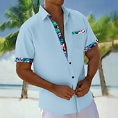 cheap Tropical Plants-Men's Tropical Plants Flowers Shirt Hawaiian Shirt Aloha Shirt Short Sleeve Hawaiian Vacation Holiday Summer Turndown 3D Print Front One Pocket Linen Like Shirt Blue White Pink Khaki