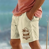 voordelige Vakantie-Voor heren Kokosnootboom letter afdrukken Tropische planten Korte broek Strandshorts Katoenen shorts Medium Taille Hawaii Casual Dagelijks Strand Feestdagen Zijzakken Elastische tailleband met