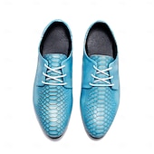 voordelige Derby Schoenen-Blauwe herenschoenen met krokodillenprint, vetersluiting, bovenkant van imitatieleer, modieuze luxe stijl, geschikt voor stijlvolle mannen bij feestjes en speciale gelegenheden.