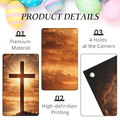 cheap Holiday Tapestries-Easter Door Cover with Majestic Cross at Sunrise in Tomb Cave, Christian Religious Decor for Easter Worship, Perfect for Holy Week and Spring Home Accent