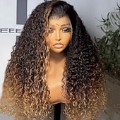 cheap Human Hair Lace Front Wigs-Human Hair 5x5 Closure 13x4 Lace Front Wig Free Part Brazilian Hair Curly Water Wave Light Brown Wig 150% 180% Density with Baby Hair Ombre Hair Highlighted / Balayage Hair Natural Hairline 100