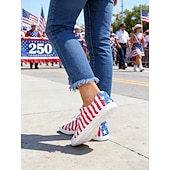  Η 250η Επέτειος των Ηνωμένων Πολιτειών Γυναικεία Sneakers με Εκτύπωση Σημαίας ΗΠΑ – Κλασικά Παπούτσια Canvas με Δέσιμο και Μαλακό Πάτο για Πατριωτικό Στυλ Παρελάσεις Φεστιβάλ Βόλτες και Καθημερινή