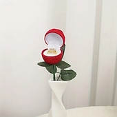 cheap Event &amp; Party Supplies-1PC Flocked Rose Ring Box Long Root Rose Creative Red Rose Flower Ring Display Box Proposal Engagement Anniversary Romantic Gift Box Wedding Jewelry Display Storage