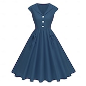 cheap Dresses-1950s Hepburn Retro Vintage Midi A-Line Dress Swing Dress Flare Dress Short Sleeves A-Line Fancy Dress Women's Carnival Valentine's Day Masquerade Vacation Dailywear Bachelorette Party Adults Dress
