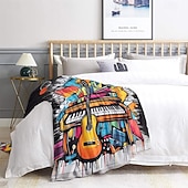 levne Deky a přehozy-klavírní klávesnice hudební deka černá bílá hudební vzor měkká fleecová deka na pohovku gauč hudební pokoj dekorace