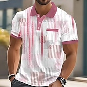 baratos Polo Geométrico Masculino-Homens Geométrico Pólo Manga Curta Camisas polo Camisas de colarinho Casual Ao ar livre Roupa Esportiva Roupa Diária Impressão 3D Botões Primavera Verão Azul Amarelo Vermelho