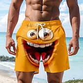 economico Retro Vintage &amp; Etica-Per uomo Illusione ottica Fantasia "Cartone 3D" Faccia Sorridente Costumi da bagno Pantaloncini da mare Pantaloncini da Surf Misura del girovita medio Hawaiano Divertente Vacanza al Mare Tasche